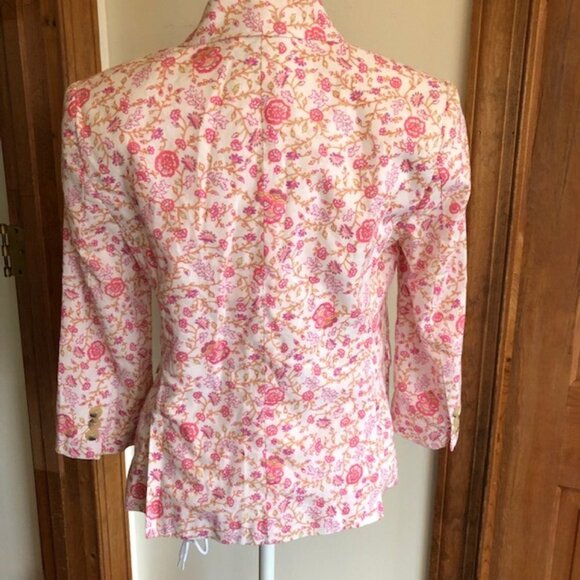 VICTORIA'S SECRET Linen Floral Print Lined 3/4 Sleeve Blazer 4 - Picture 8 of 17